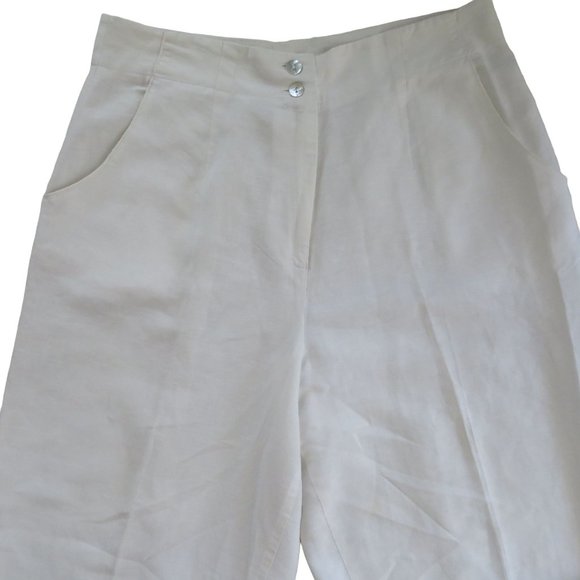 Vintage 80s High Waist White Linen Pants S Pockets Button Zip Tapered Leg USA - Picture 5 of 9